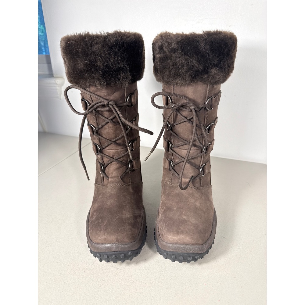 Baffin Chloe Brown Suede Faux Fur Trim Lace Up Snow Boots Women Sz 7.5